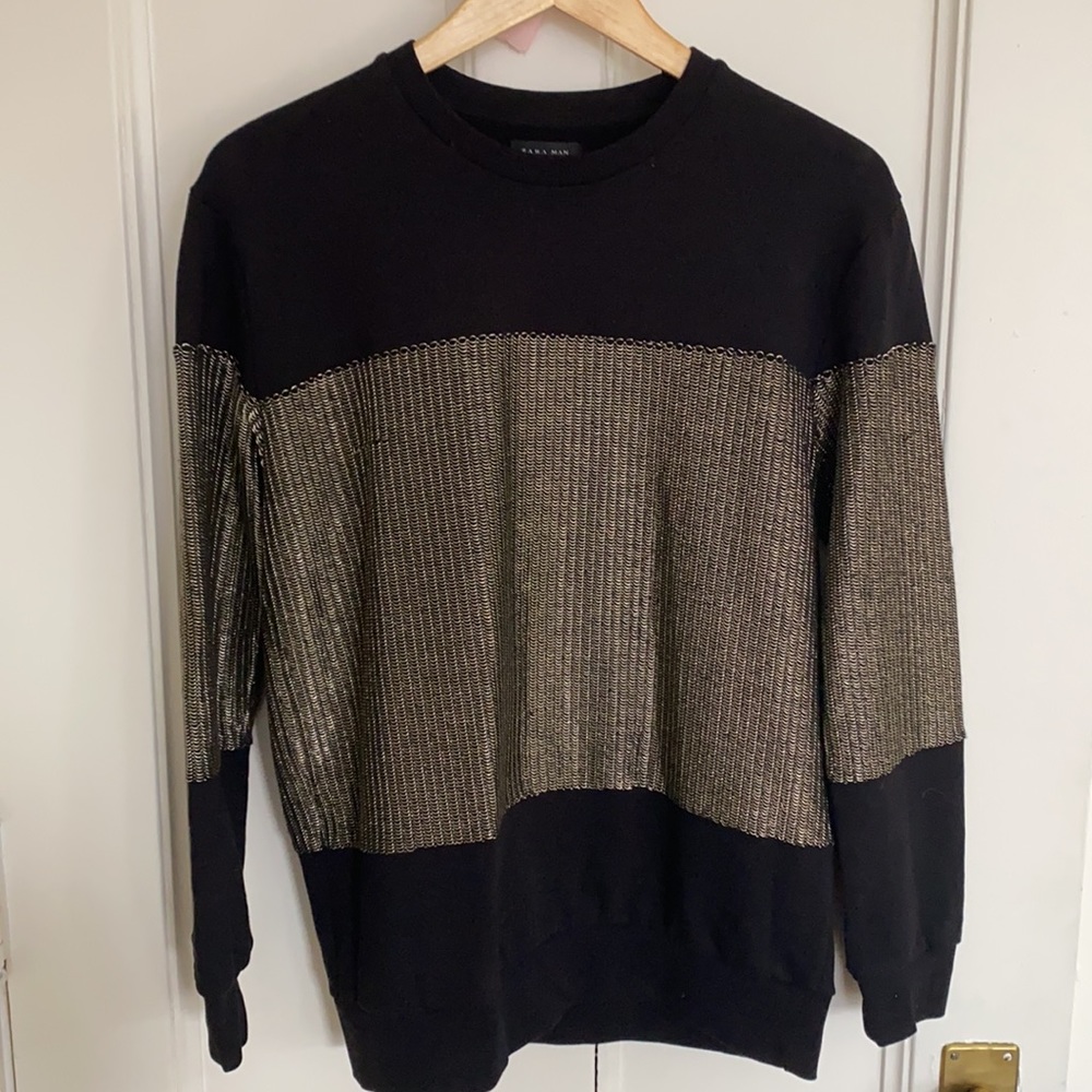 Zara Gold and Black Striped Sweatshirt
